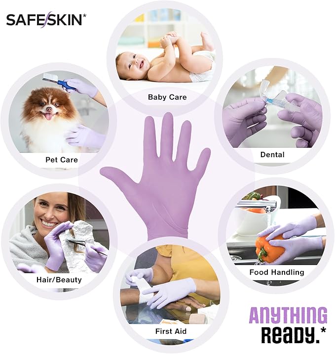SAFESKIN Disposable Nitrile Gloves in POP-N-GO Pack of 50 or 200 Powder Free - Hair, Cleaning, Medical Use, Food Handling