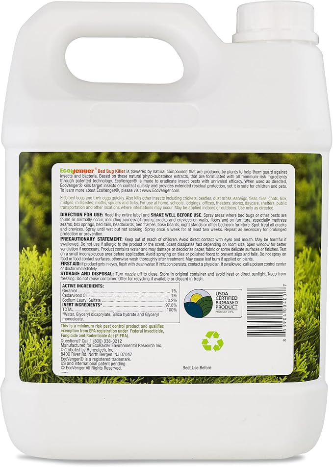 EcoVenger by EcoRaider Plant Extract Based Bed Bug Killer 1 Gallon,Insect Repellent,Child & Pet Safe, Extended Residual Protection, Plant Extract Based & Non-Toxic