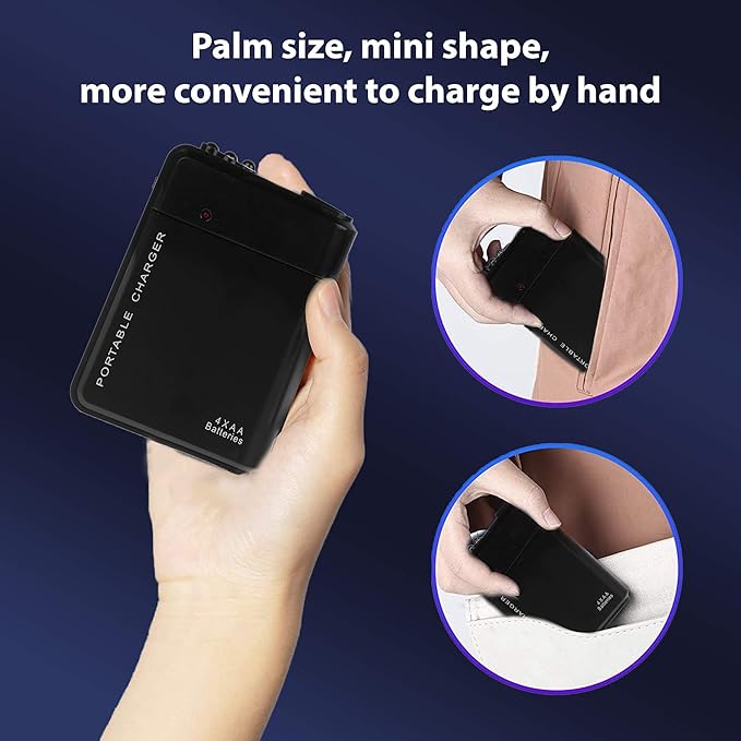 Portable AA Battery Travel Charger for Samsung Galaxy J3 Achieve and Emergency Re-Charger with LED Light! (Takes 4 AA Batteries) [Black]