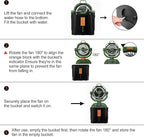 Odoland Portable Camping Fan with LED Light, 30000mAh Rechargeable Battery Operated Oscillating Fan with Remote & Hook, 6L Bucket Misting Fan for Outdoors Patios,Travel,Jobsite, Green