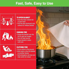 2-Pack Emergency Fire Blanket - ASTM Certified Fire Suppression Blanket for Home, Kitchen, Grill, Camping, Car & More - 40" x 40" Flame Retardant Fabric, No Mess, Easy Deployment