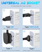 35W PD Universal Travel Adapter with 5 USB Ports + 2500W AC Outlet, Portable International Travel Adapter for Europe 200+ Countries, Compact Travel Charger for Cruise Vacation Business Trip
