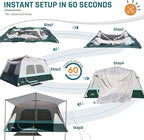 8 Person Instant Cabin Tent, Easy 60 Second Setup Family Tents for Camping, Pop up Camping Tent, Large Waterproof Tents for Outdoor Camping, Spacious Interior, Upgraded Ventilation