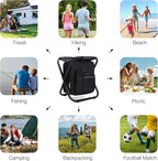 Lightweight Backpack Stool Cooler Chair Heavy Duty 350lbs for Adults, Folding Camp Stool with 15L Insulated Cooler for Fishing, Black
