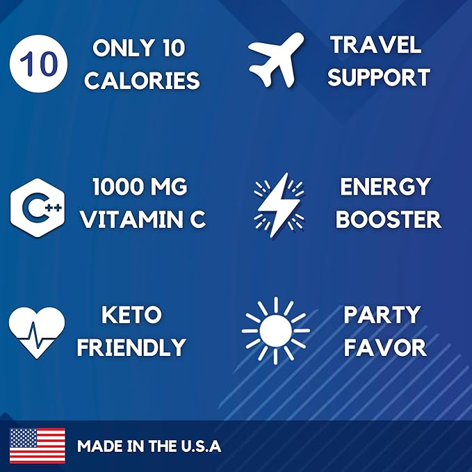 HydroMATE Electrolytes Powder Drink Mix Packets Hydration Accelerator Low Sugar Party Favors for Rapid Recovery Vitamin C Plus Caffeine Variety Pack - 30 Count