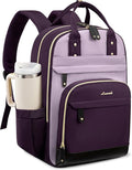 LOVEVOOK Laptop Backpack Women with Giant Tumbler Holder,17.3 inch Work Travel Backpack Computer Laptop Bag,Cute College Nurse Teacher Backpack Purse,Gift for Women & Men,Dark purple-Purple-Rust red