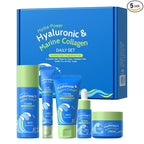 LAIKOU Hydra Power Skin Care Set - Hyaluronic & Marine Collagen Skin Care - Skin Care Kit with Facial Cleanser, Serum, Toner, Cream, Eye Cream - Non-Greasy, Fragrance Free - Beauty Gift