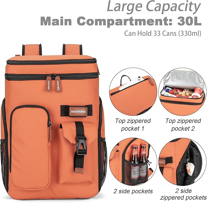 Insulated Cooler Backpack,33/45 Cans Multifunctional Double Deck Leakproof Cooler Bag with Sternum Strap,Large Capacity Lightweight Travel Camping Beach Backpack