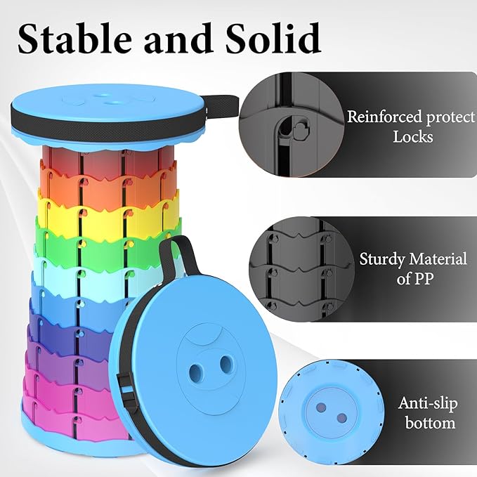 2025 Upgraded Portable Folding Stool, Collapsible Stools, 440lbs Max Weight, Lightweight But Sturdy, Telescoping Foldable Camping Stool for Outdoor Fishing Hiking Travel BBQ