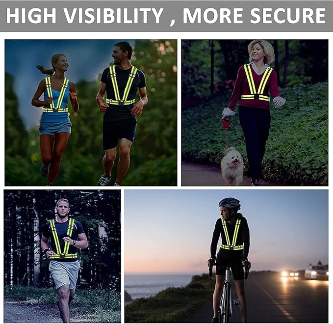 Running Reflective Vest Gear 3 Pack, Adjustable Safety Vest High Visible Reflective Belt Straps Night Walking Vest