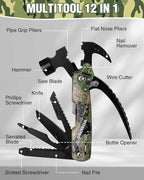 WORKPRO Multitool-12 in 1 Camping Tools with Mini Hammer-EDC Gear Multi Tools Hammer with Safety Lock and Pouch-Mini Multitools Gifts for Men and Women-Camouflage