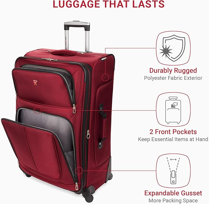 SwissGear Sion Softside Expandable Luggage, Burgundy, Checked-Large 29-Inch