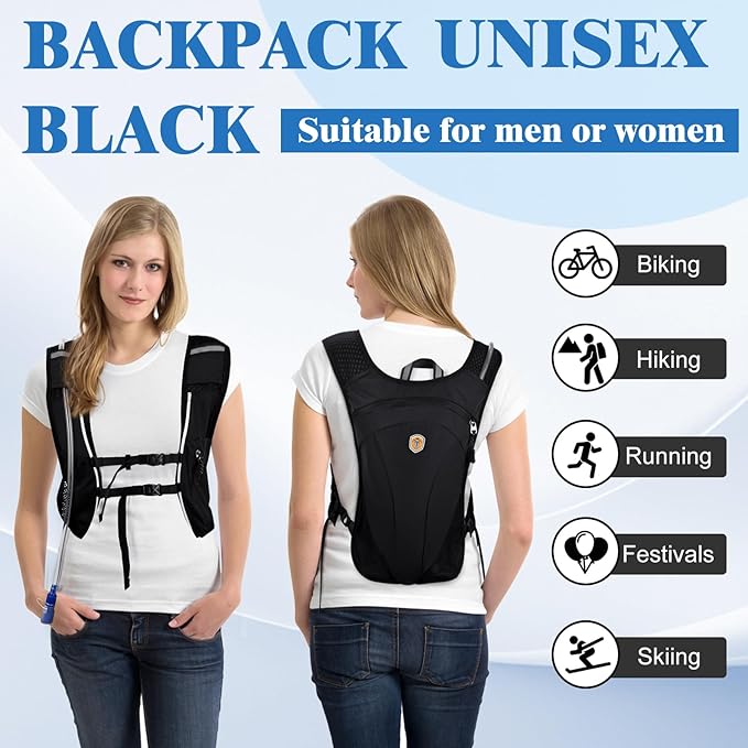 Hydration Backpack with 2L Water Bladder Bag, Lightweight and Breathable Running Vest for Men, Adjustable Chest Straps Water Pack for Cycling Hiking Climbing Outdoor