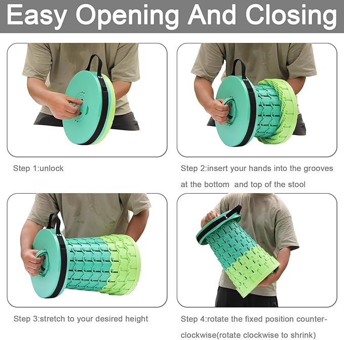 Upgraded XXL Collapsible Stool with Cushion,19.7"H-11.8"D Telescoping Folding Stool for Adults,More Sturdy Portable Camping Stools with Load Capacity 1000lbs for Outdoor,Garden,Fishing,Hiking