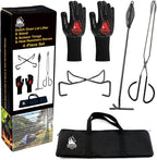 5-in-1 Dutch Oven Camping Accessories Kit - Campfire Cooking Equipment with Heat-Resistant Gloves, 16" Scissors Tongs, Lid Lifter, Lid Stand & Trivet | BBQ Tools, Outdoor Camping Cookware