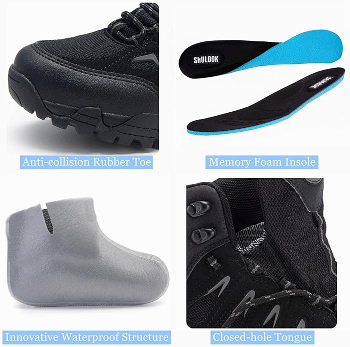 SHULOOK Men's Waterproof Hiking Boots Non-Slip Lightweight Mid Top Ankle Boot Breathable Hiker Trekking Shoes