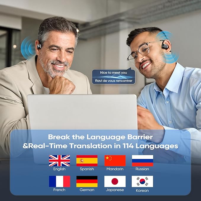 AI Translation Earbuds with Real-Time 144 Language Support, Bluetooth 5.4 Wireless Headphones for Travel, Business & Learning, 80H Playtime Compatible with iOS & Android, Includes Charging Case