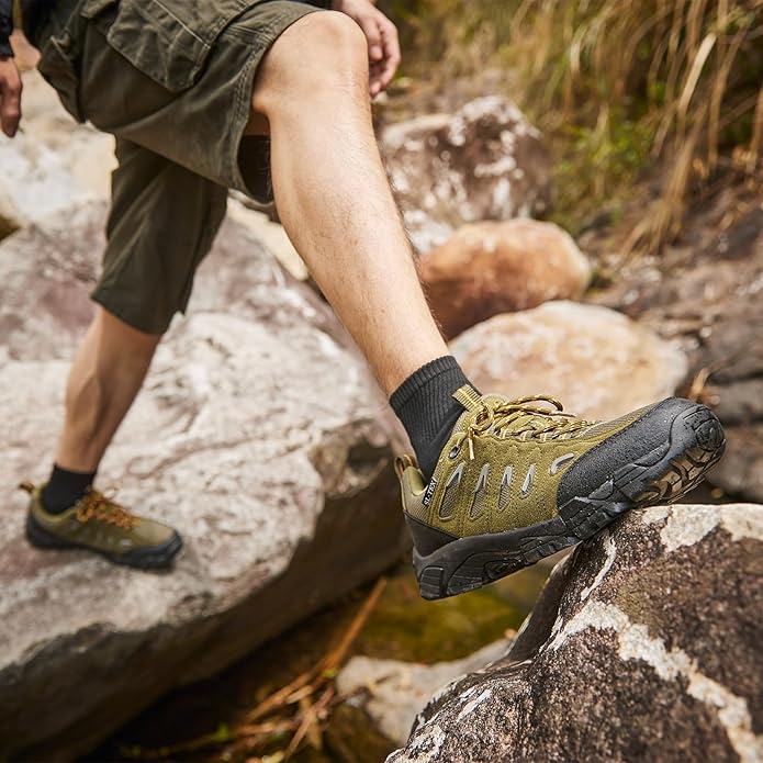 SHULOOK Men's Waterproof Hiking Shoes Lightweight Anti Slip Outdoor Ankle Boots Breathable Hike Trekking Trails Shoe