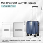 Hanke 14 Inch Underseat Carry On Luggage with Wheels Hard Shell Suitcases Lightweight Small Luggage for Weekender Mini Suitcase Carry On Bag Travel Luggage Christmas Gifts for Birthday (Dark Blue)