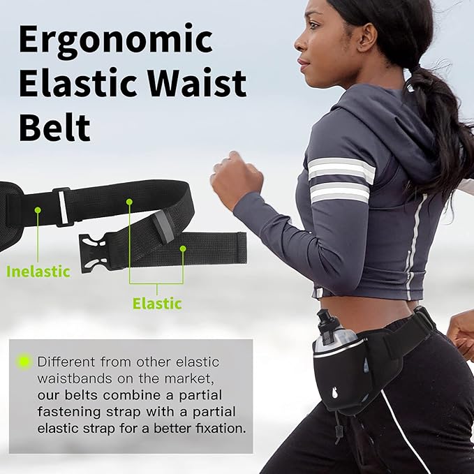 PYFK Running Belt with Water Bottles, Hydration Belt for Men and Women, Water Bottle Holder Running Pouch Water Belt, Fanny Pack Fits 7 inches Phones, Waist pack for Runner Jogging