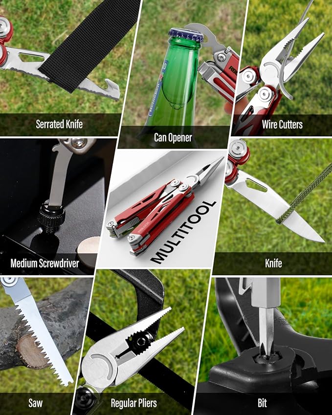 Multitool, 21-in-1 Multi Tool Pliers with Safety Locking and Spring-Action Scissors, Heavy-duty Stainless Steel Multi-tool Set with Nylon Sheath for Work, Home, Garden, DIY & Auto