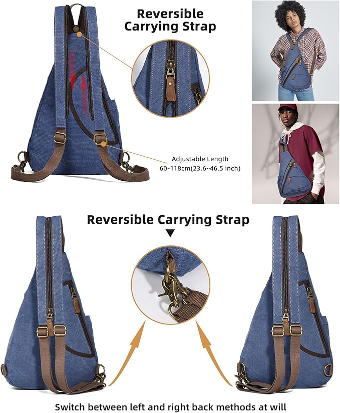 KL928 Canvas Sling Bag - Small Crossbody Backpack Shoulder Casual Daypack Rucksack for Men Women(Large Version)