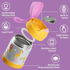 15 oz Soup Thermo for Hot Food Kids Insulated Food Jar with Spoon,Lunch Thermo Container, Width Mouth Vacuum Stainless Steel Food Thermo for School Travel, Leakproof, Easy to Open(Yellow)