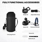 Insulated Water Bottle 32 oz, Triple Wall Vacuum Stainless Steel (Cold for 48 Hrs), Leak Proof & Non-BPA, Modern Water Flask Jug with Paracord Handle & Straw Spout Lids, Navy Blue