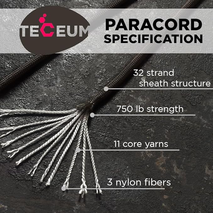 TECEUM 5/32" Paracord Rope 1000 – 1000ft / 200ft / 100ft / 50ft – Tactical Parachute Cord 4mm – 45+ Colors – Nylon String for Survival & Camping Gear – Stripe Cord for Survival – Utility Rope