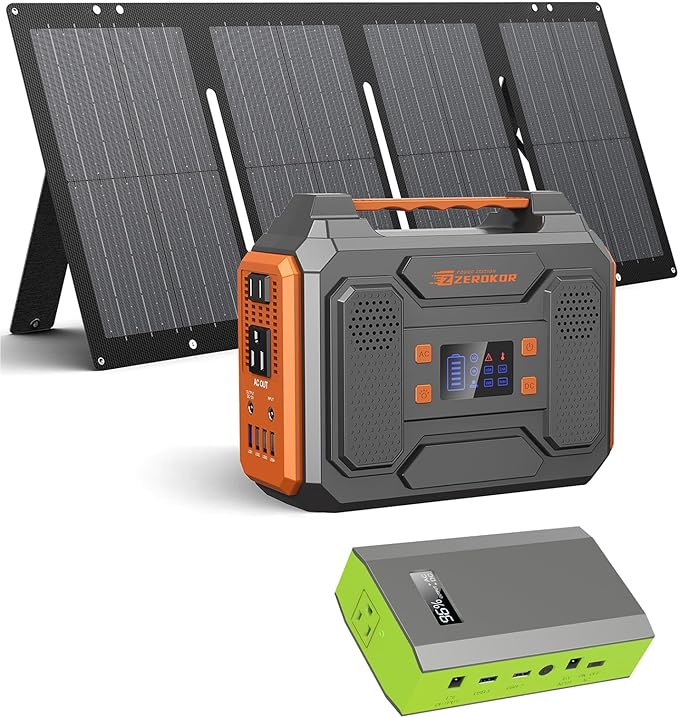 300W Solar Powered Power Bank Generator with 60W Panel, Portable Solar Power Station with DC AC Outlet 110V for Laptop Smart Devices RV Outdoor Camping