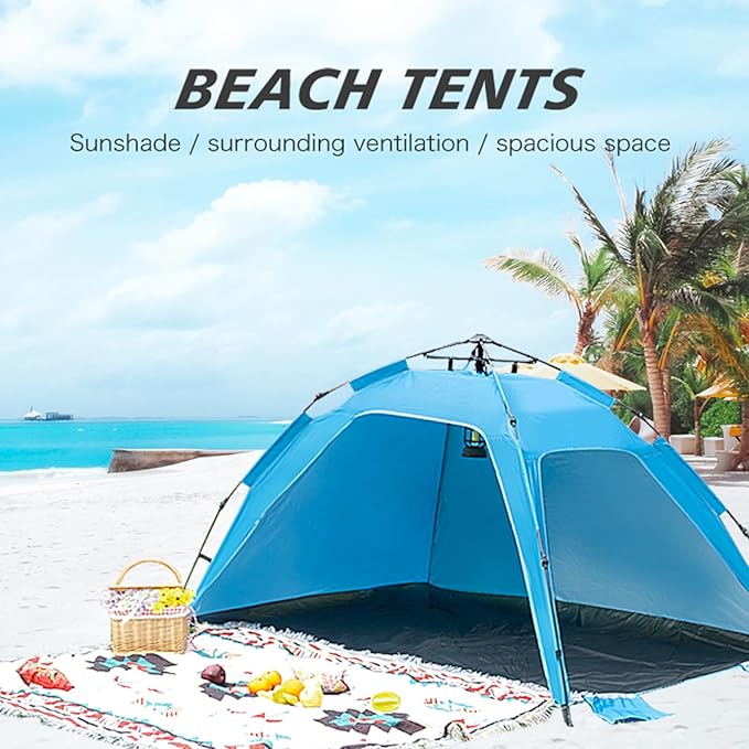 Pop Up Camping Tent, 4-6 Person, Dark Green, Waterproof Dome Tent with Rainfly, 84 x 36 x 48 inches, 10 Minute Setup (Beach Tent)