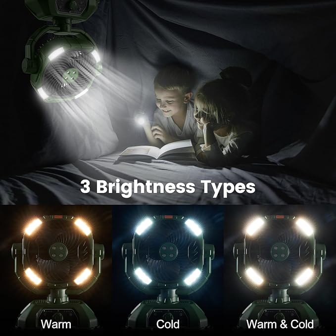 Odoland Portable Camping Fan with LED Light, 30000mAh Rechargeable Battery Operated Oscillating Fan with Remote & Hook, 6L Bucket Misting Fan for Outdoors Patios,Travel,Jobsite, Green