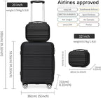Kono Carry On Luggage Set Lightweight Airline Approved Carry On Suitcase with TSA Lock Spinner Wheels Durable Luggage Hardside Black