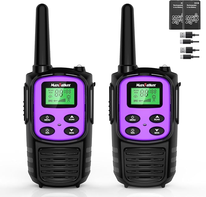 Walkie Talkies Long Range for Adult, MT10 Rechargeable Walkie Talkies FRS Two Way Radio, NOAA, 1200mAh Li-ion Battery USB-C Cable, LED Flashlight,VOX Walkie Talkie for Camping 2Pack (Purple)