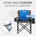 Oversized Folding Camping Chair for Adults - 450lbs Support - Heavy Duty Portable Lawn Chairs with Side Pocket Cup Holder Cooler Bag for Sports Garden Beach Fishing, Blue 2 Pack