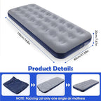 Camping Air Mattress Inflatable Air Bed Flocked Surface Travel Bed Sleeping Pad Air Bed for Outdoor Camping Tent Guest Travelling（Navy Blue ）