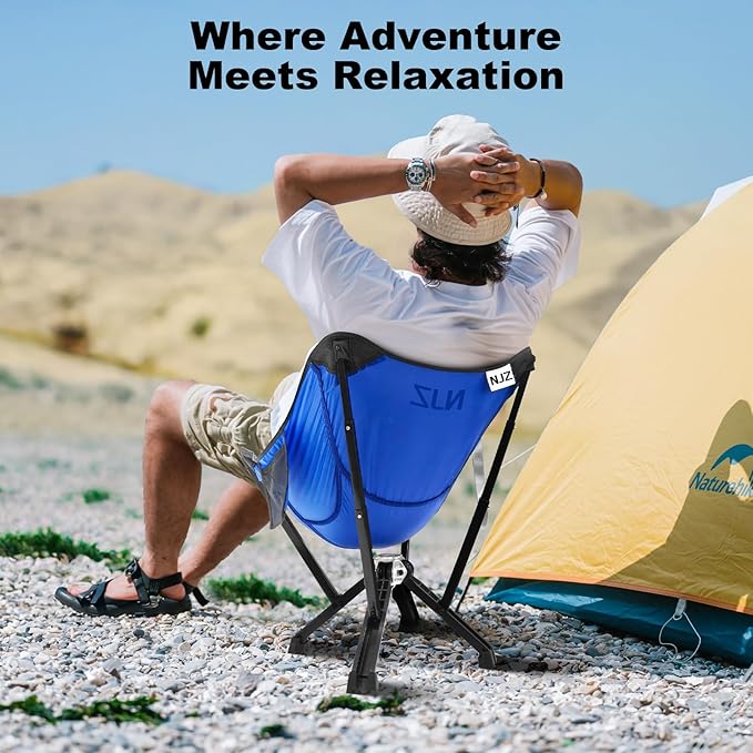 Camping Chairs for Adults - 600 LBS Capacity Rugged Outdoor Folding Chair, Compact Foldable Chair with Quick Setup & Carry Bag - Portable Camping Chair for Picnic, Fishing, Backyard - Blue