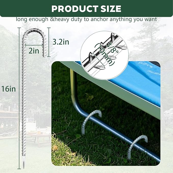 20 Pieces J Hooks Rebar Metal Tent Stakes 16 Inch Galvanized Ground Anchors Yard Stakes for Landscape Fabric Artificial Turf Heavy Duty Anti Rust for Outdoor Lawn Decorations Inflatables Swing Set