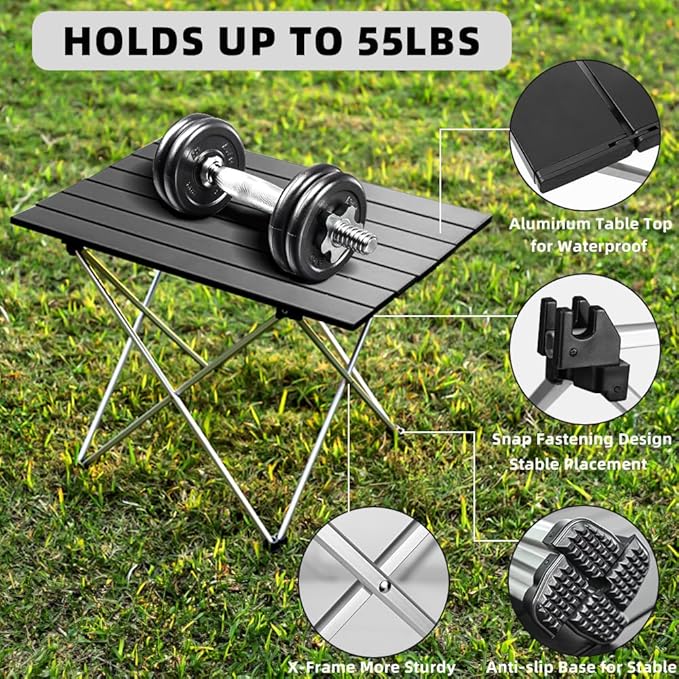 Folding Camping Table Ultralight Aluminum Portable Beach Table with Carry Bag for Camping Hiking BBQ Outdoor Picnic(L)