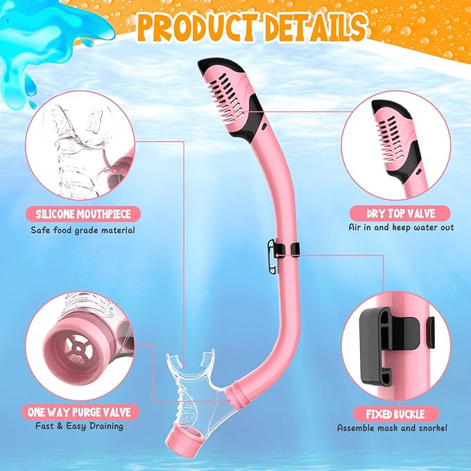 Kids Snorkel Set, Dry Top Snorkeling Gear for Kids, Diving Mask for Youth Boys Girls Age 5-15, Tempered Glass Swimming Goggles Combo Set, Anti-Fog Panoramic View Kids Snorkel Set