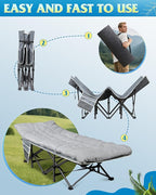 WLIVE 1200D Double Layer Oxford Camping Cots for Adults, Folding Cots for Sleeping with Mattress, Outdoor Folding Bed with Carry Bag, Portable Camping Bed for Sleeping, Resting, Camping, Greige