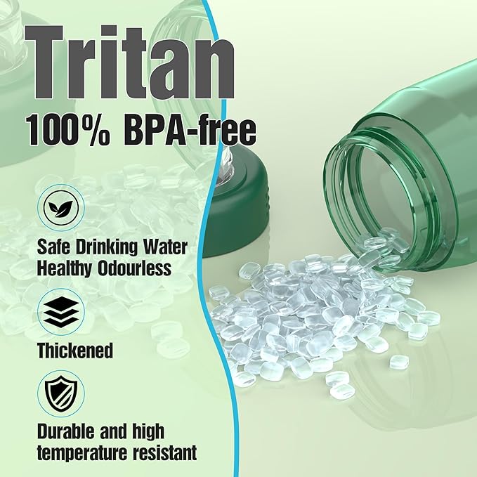 Water Bottle 32oz, clear water bottle with Spout Lid and Carry Handle, Reusable, Tritan, BPA Free, Hiking Water Bottle Suitable for Travel, Outdoors, Gym, Travel, Home, School (Dark green)