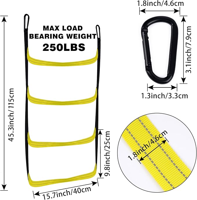 4 Steps Boat Ladder Marine Rope Ladder for Inflatable Boat Yacht Kayak Canoeing Motorboat