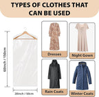 PARTY BARGAINS 60 x 20 Inch Disposable Clear Garment Bags, 100 Pack – Heavy-Duty Plastic Clothes Covers for Suits Dresses Coats, Closet & Travel