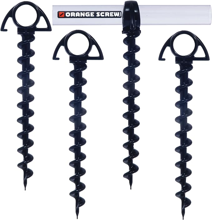 Ultimate Ground Anchors: Heavy Duty Screw-in Tent Stakes for High Wind, Sand, Canopies, and Camping - Made in USA, 100% Recycled, Included T-Grip Tool - (Small, 4 Pack)