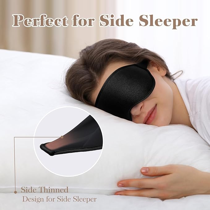 3D Cooling Eye Mask Sleep Mask for Men & Women, 100% Pressure-Free & Light Block-Out Eye Mask for Sleep with Easy Adjustable Strap, Night Eye Cover for Travel, Black