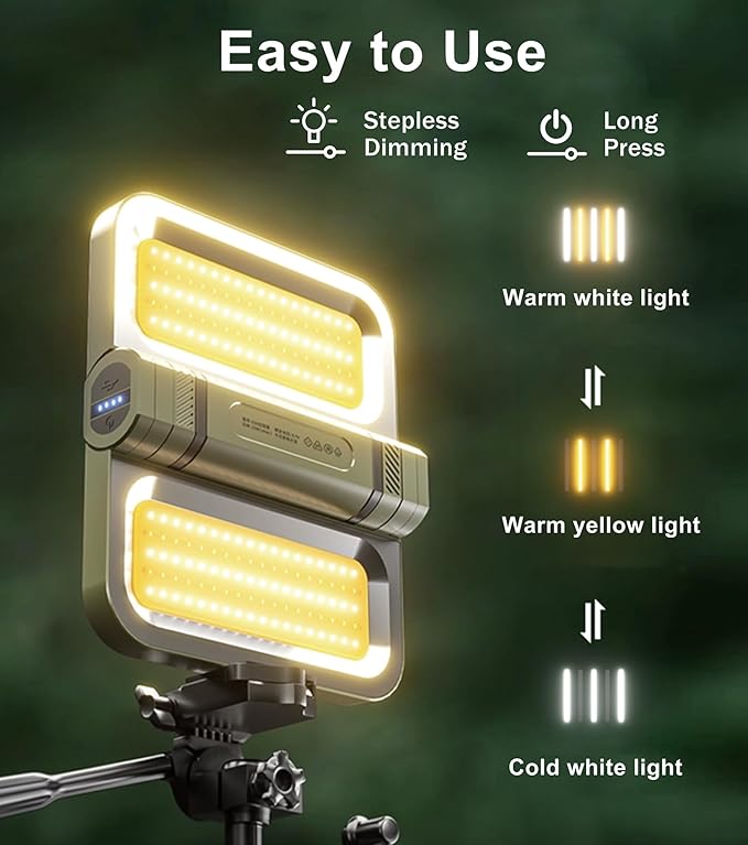 2400LM Rechargeable Camping Lantern – Folding Portable Solar Camping Light for Tent & Power Outages, Magnetic Base, 1/4" Screw Adapter, USB-C & Solar Powered for Hiking,Outdoors