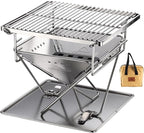 CAMPINGMOON Tabletop Small Charcoal Grill Mini Portable Fire Pit 9.65-inch Stainless Steel with Carrying Bag X-MINI-PRO