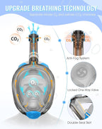 Greatever G2 Full Face Snorkel Mask with Latest Dry Top System,Foldable 180 Degree Panoramic View Snorkeling Mask with Camera Mount,Safe Breathing,Anti-Leak&Anti-Fog