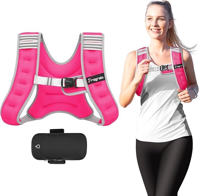 Fragraim Weighted Vest for Women Men - 8lb/10lb/12lb/16lb/22lb/25lb/30lb Weight Vest with Reflective Stripe, Detachable Phone Pouch, Ideal for Walking, Strength Training, Running, Workout, Cardio